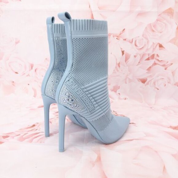 Steve Madden Maxwells Ankle Sock Bootie Heels 9.5M Light Blue Rhinestones - Picture 8 of 10
